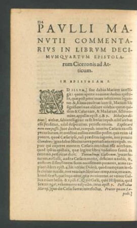 Paulli Manutii Commentarius In Librum Decimumquartum Epistolarum Ciceronis ad Atticum.