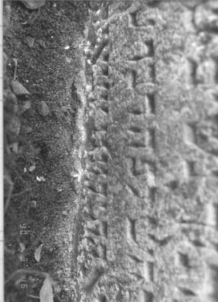 Grabstein 42 (Index: 100009537) Zustand: unten zum Teil abgebröckelt, eingesunken Maße HxBxT: 85x64x9 cm: Grabstein 42D