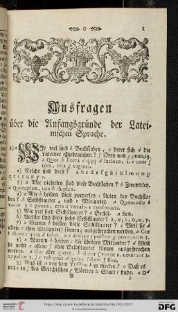 Ausfragen über die Anfangsgründe der Lateinischen Sprache