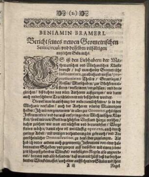 Bericht seines newen Geometrischen Semicirculi und desselben vilfältigen nutzlichen Gebrauchs.