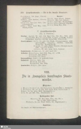 VIII. Die in Evangelicis beauftragten Staatsminister
