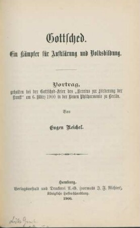 Gottsched. Ein Kämpfer für Aufklärung und Volksbildung.