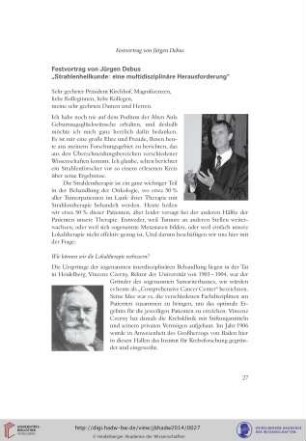Festvortrag von Jürgen Debus „Strahlenheilkunde: eine multidisziplinäre Herausforderung“