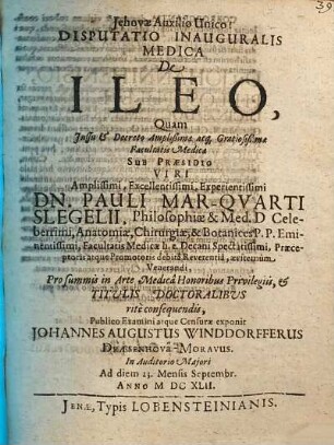 Disputatio Inauguralis Medica De Ileo