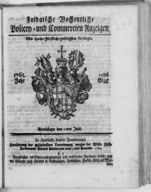 15tes Stück, Ausgabe vom 27. Julii 1765