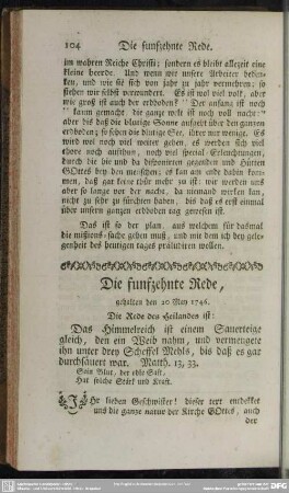 Die funfzehnte Rede, gehalten den 20 May 1746