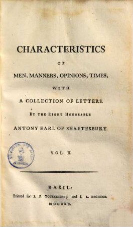 Characteristicks of men, manners, opinions, times : with a collection of letters. 2