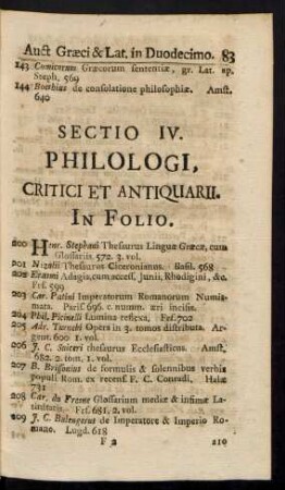 Sectio IV. Philologi, Critici Et Antiquarii.