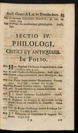 Sectio IV. Philologi, Critici Et Antiquarii.