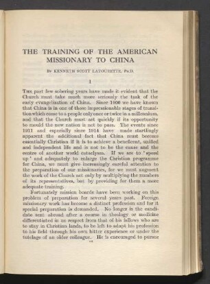 The training of the American missionary to China