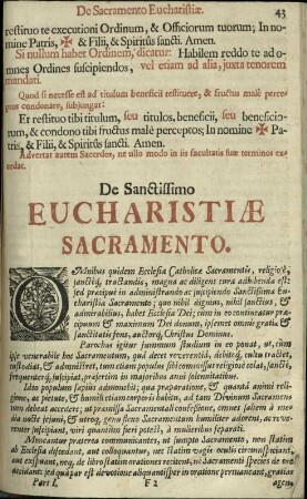 De Sanctissimo Eucharistiae Sacramento.