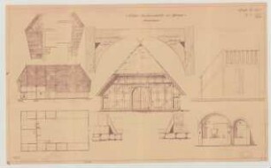 Grittel (Kreis Ludwigslust): Bauernhaus. Grundriss, Ansichten, Schnitte, Details