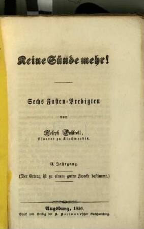 Keine Sünde mehr! : sechs Fasten-Predigten, 2