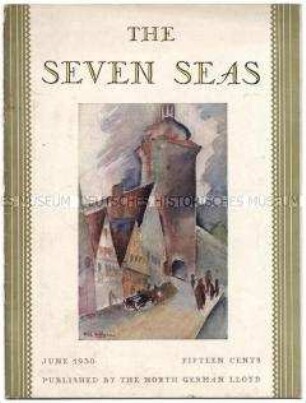 Monatszeitschrift des Norddeutschen Lloyd "The Seven Seas" u.a. mit Porträtfotos von Transatlantik-Passagieren auf der "Bremen"