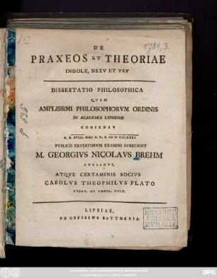 De Praxeos Et Theoriae Indole, Nexv Et Vsv : Dissertatio Philosophica