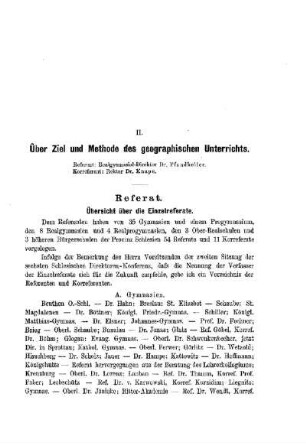 Über das Ziel und Methode des geographischen Unterrichts : [Referat]
