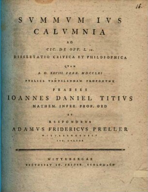 Summum ius calumnia, ad Cic. de off. I, 10. : diss. crit. philos.