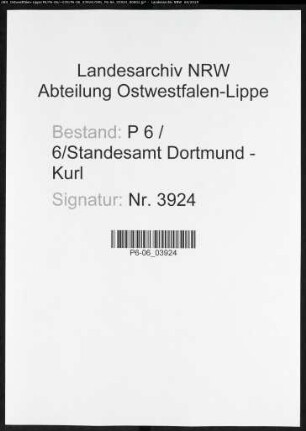 Sterberegister Standesamt Dortmund-Kurl (XV)