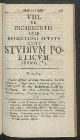 VIII. De Incrementis, Quae Recentiori Aetate Cepit Studium Poeticum Sermo