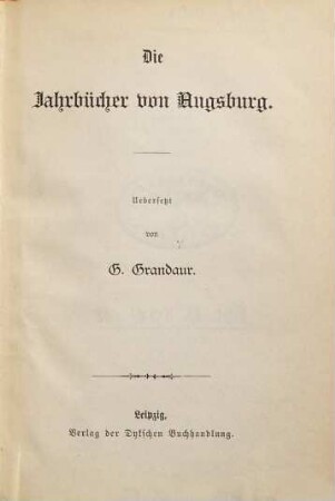 Die Jahrbücher von Augsburg