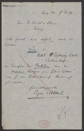 Brief an B. Schott's Söhne : 07.02.1894