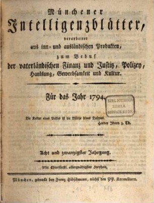 Münchner Intelligenzblatt. 1794 = Jg. 28