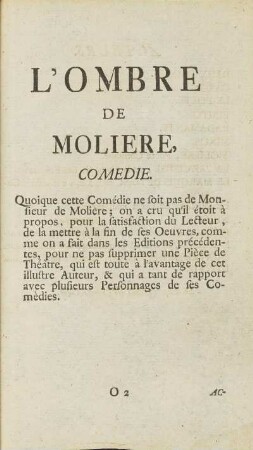 L'Ombre De Moliere.