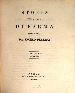 Storia della città di Parma continuata. 5. 1484 - 1500. - 1859