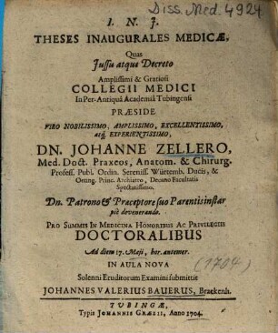 Theses Inaugurales Medicae