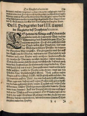 Die II. Predigt uber das IIII. Capitel der Klaglieder deß Propheten Ieremiae.
