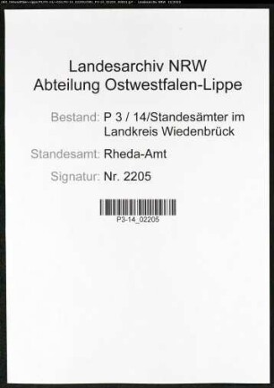 Sterberegister Standesamt Rheda-Amt