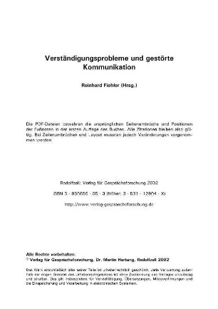 Verständigungsprobleme und gestörte Kommunikation