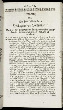 Anhang Von Der Haupt-Linien deren Hertzogen von Lottringen / [...]