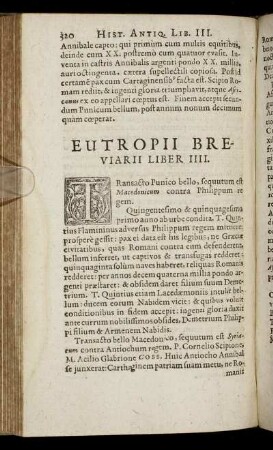 Eutropii Breviarii Liber IIII.