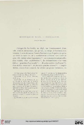 I: Historique du musèe. — Installation. Catalogues