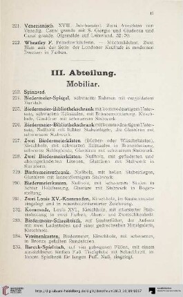 III. Abteilung. Mobiliar (Nr. 223-255)