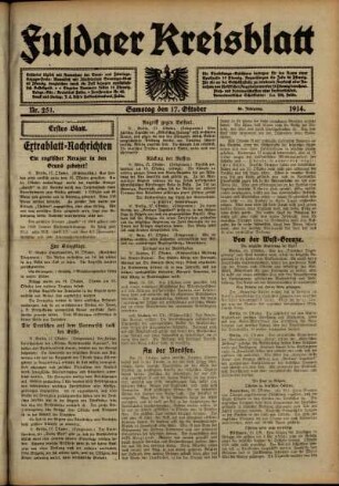 Erste Ausgabe vom Samstag, den 17. Oktober 1914.