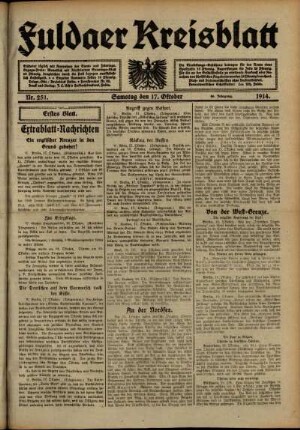 Erste Ausgabe vom Samstag, den 17. Oktober 1914.