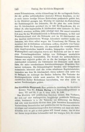 146-147 [Rezension] Haring, Johann, Der kirchliche Eheprozeß