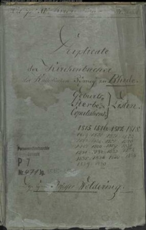 Kirchenbuchduplikate der Katholischen Gemeinde St. Gudula, Rhede (GHT 1815-1840 (Heiraten 1840 beschädigt)). (Gemeinde: Rhede, Katholische Gemeinde)