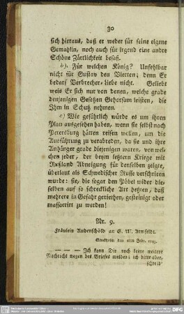 Nr. 9. Fräulein Rudenschöld an G. M. Armfeldt. Stockholm den 6ten Febr. 1793