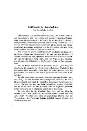 Gefühlswerte im Menschenleben : I.