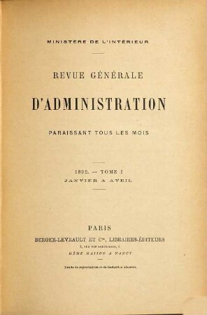 Revue générale d'administration. 43. 1892 = Jan. - Apr.