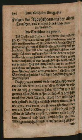 Folgen die Apophthegmata der alten Teutschen/ und etlichen deren angewanten Nationen.