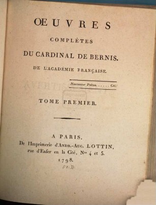 Oeuvres Complètes Du Cardinal De Bernis. 1