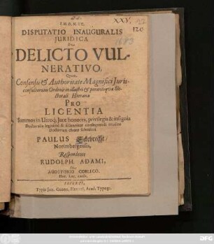 Disputatio Inauguralis Iuridica De Delicto Vulnerativo