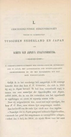 I. Geschiedkundige herinneringen wegens de betrekkingen tusschen Nederland en Japan en schets van Japan's staatsinrigting