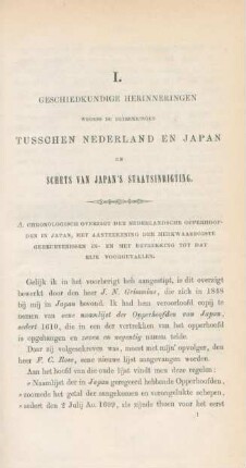 I. Geschiedkundige herinneringen wegens de betrekkingen tusschen Nederland en Japan en schets van Japan's staatsinrigting