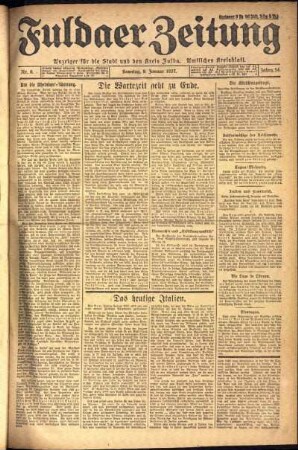 Erste Ausgabe vom Sonntag, den 09. Januar 1927.