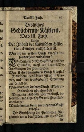 Das III. Fach. Darin Der Inhalt der Biblischen Historien Bücher enthalten ist